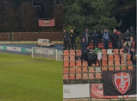 Ndërpritet ndeshja Skënderbeu-Lushnja, tifozi korçar ndihet keq e merr ambulanca