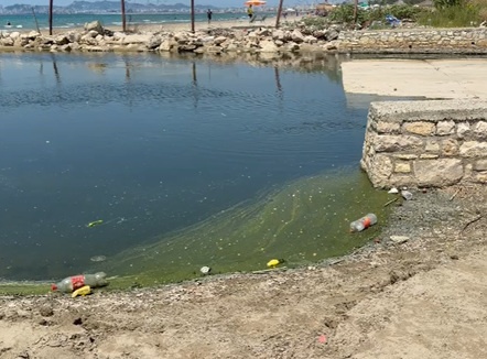 Ujërat e zeza derdhen në det pranë plazhit publik në zonën e Shkëmbit të Kavajës 
