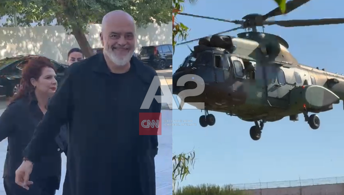 Rama mbërrin me helikopter në Vlorë, takim me banorët e Zvërnecit në Pallatin e Kulturës 