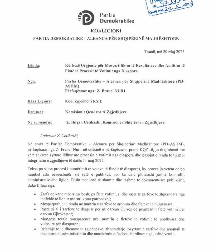 DP urgent request to the CEC for non-certification of the results of the