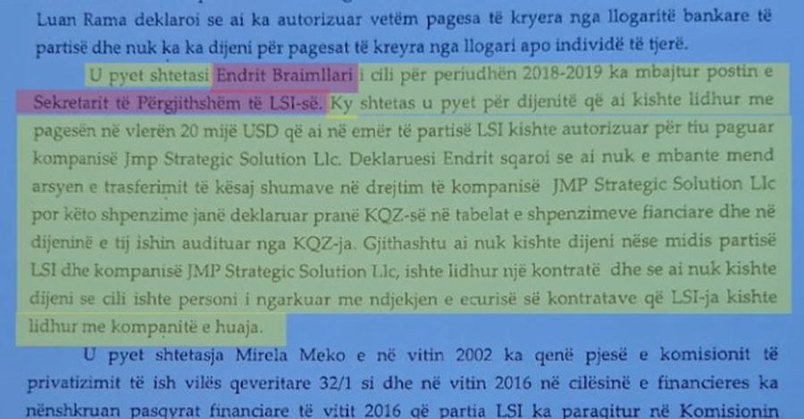 Lobimet e LSI në 2018–2019, Meta ia faturon Endrit Braimllarit: E