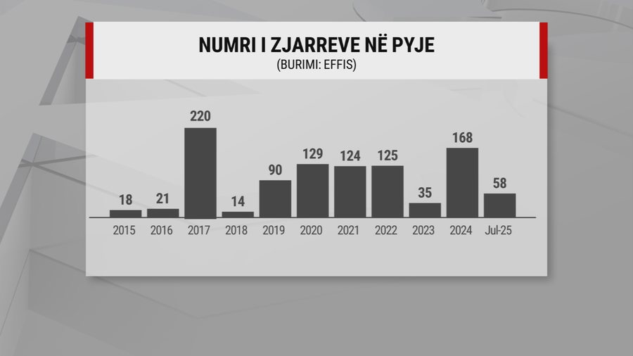 Mbi 26 mijë ha të djegura, dëmi nga zjarret deri më tani,
