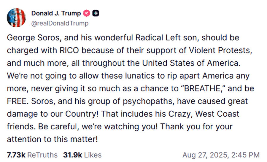 Trump: George dhe Alex Soros duhet të akuzohen për organizatë
