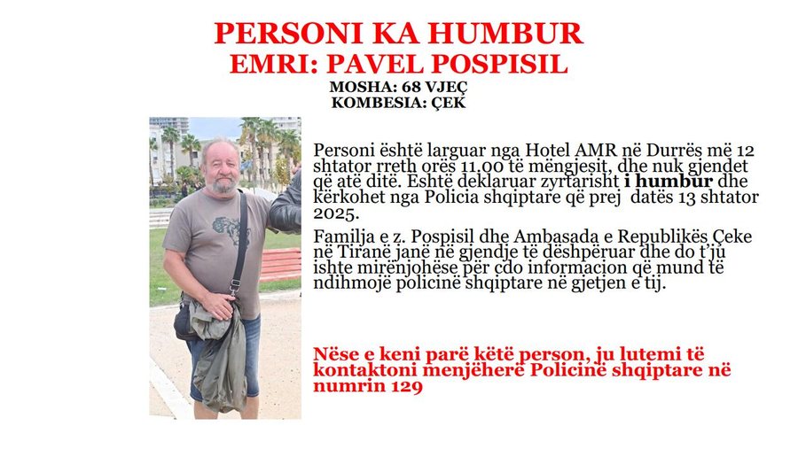 Humb 68-vjeçari çek në Shqipëri, ambasada çeke