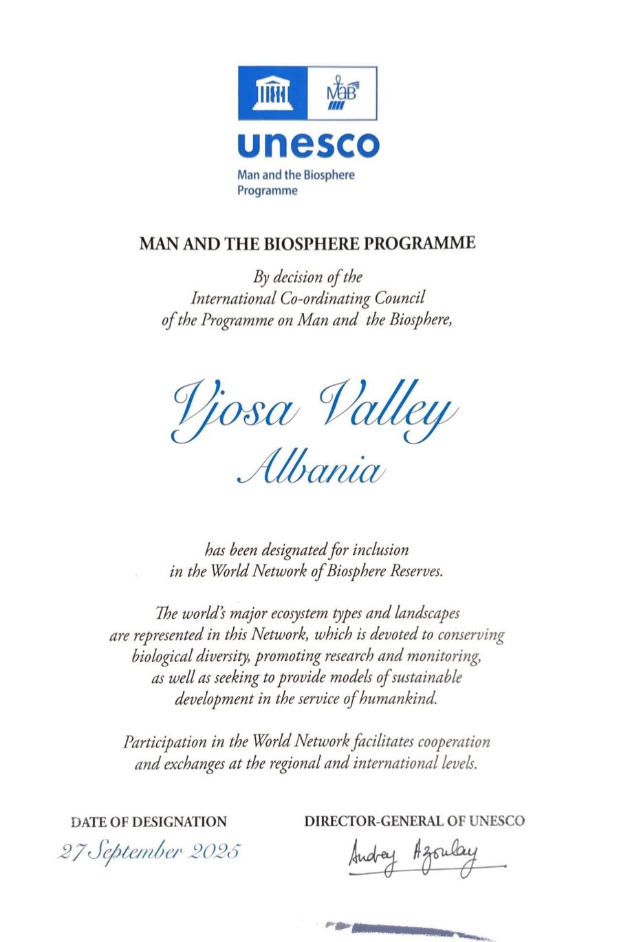 Lumi Vjosa zyrtarisht pjesë e UNESCO, përfshihet në programin