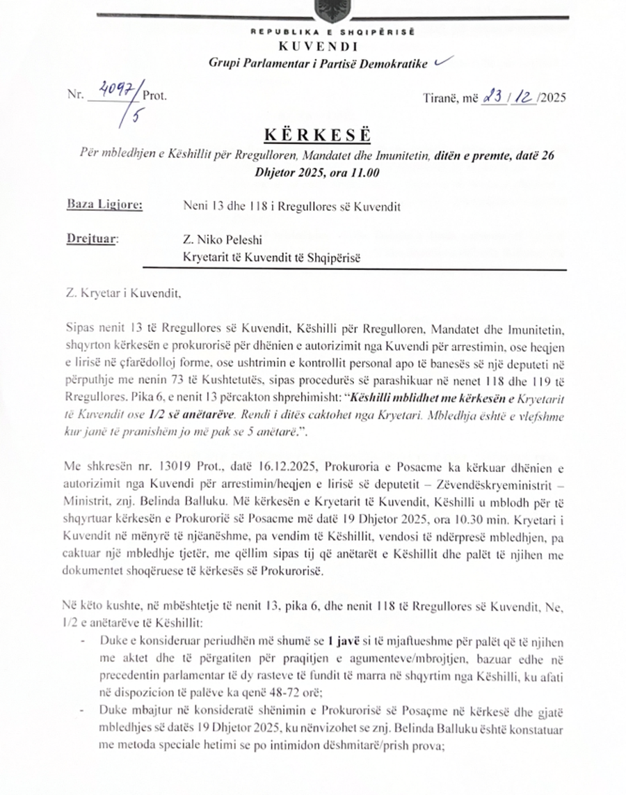 PD k&euml;rkon mbledhje urgjente p&euml;r Ballukun, i drejtohet Kryetarit