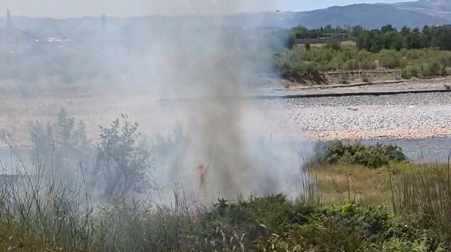 Zjarr pranë Inceneratorit të Elbasanit, re të dendura tymi