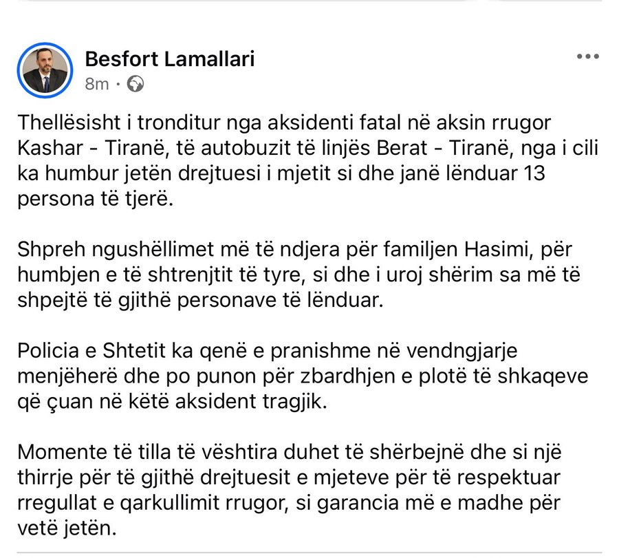 &ldquo;Thell&euml;sisht i tronditur&rdquo;, ministri Lamallari reagon pas