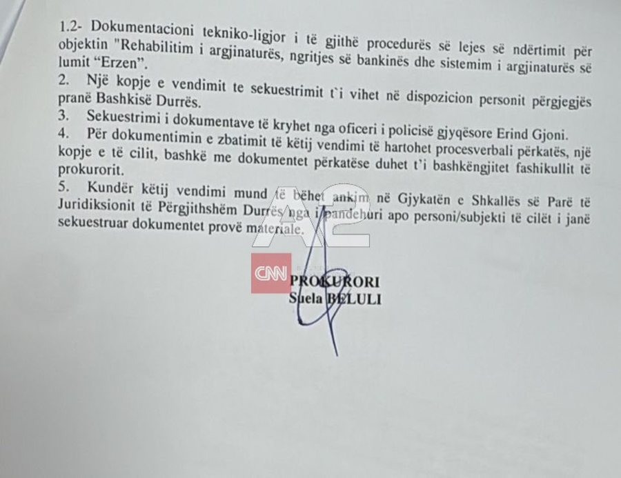 Nd&euml;rhyrja n&euml; argjinatur&euml;n e lumit Erzen, Prokuroria e