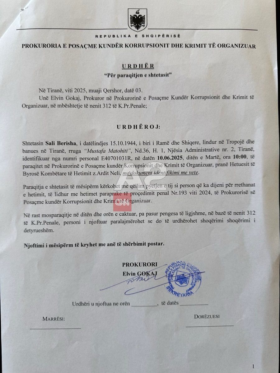 SPAK thërret Sali Berishën, është kallëzuar nga Irena