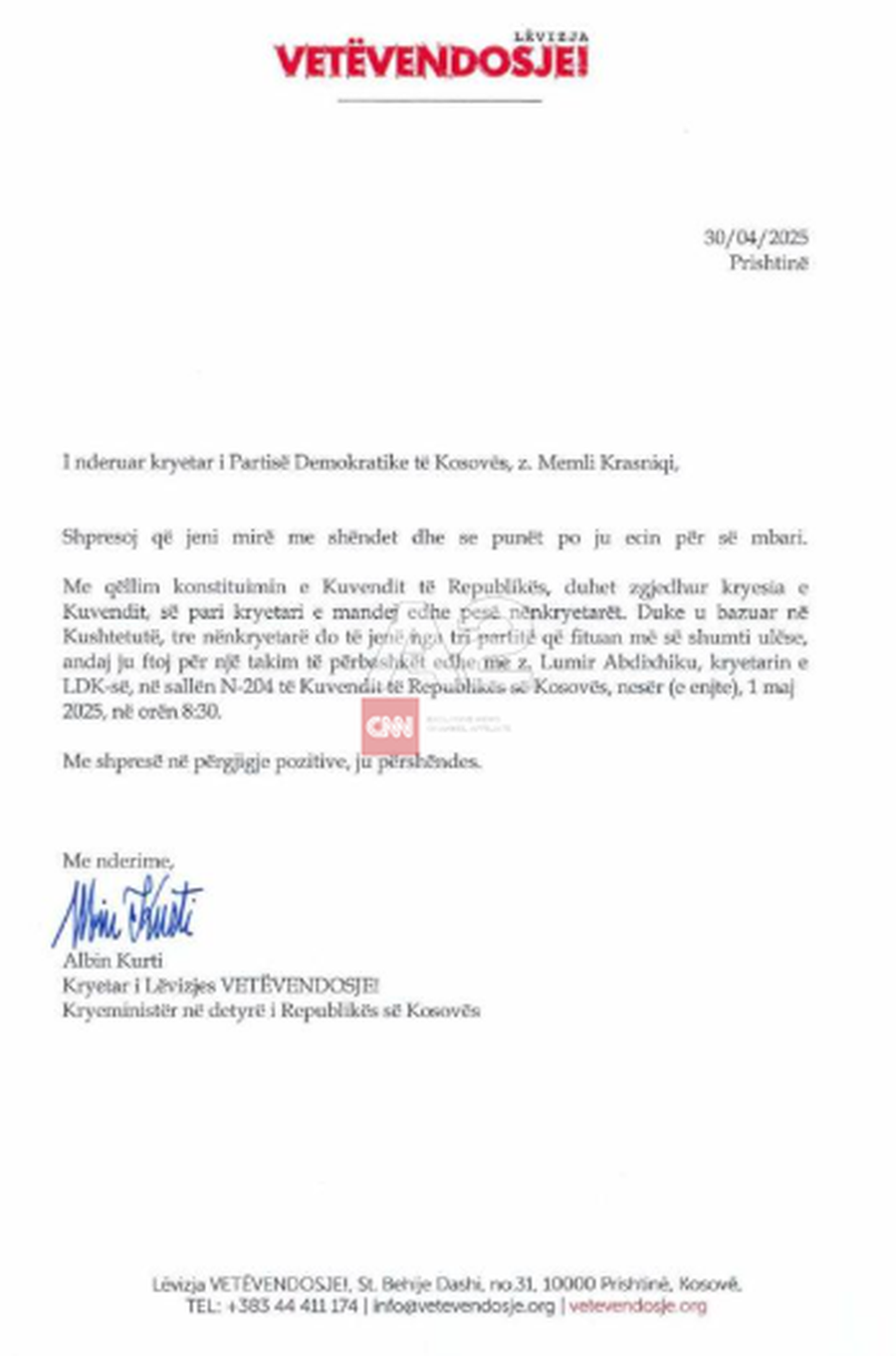 LDK refuzon ftesën e Albin Kurtit për t'u ulur në