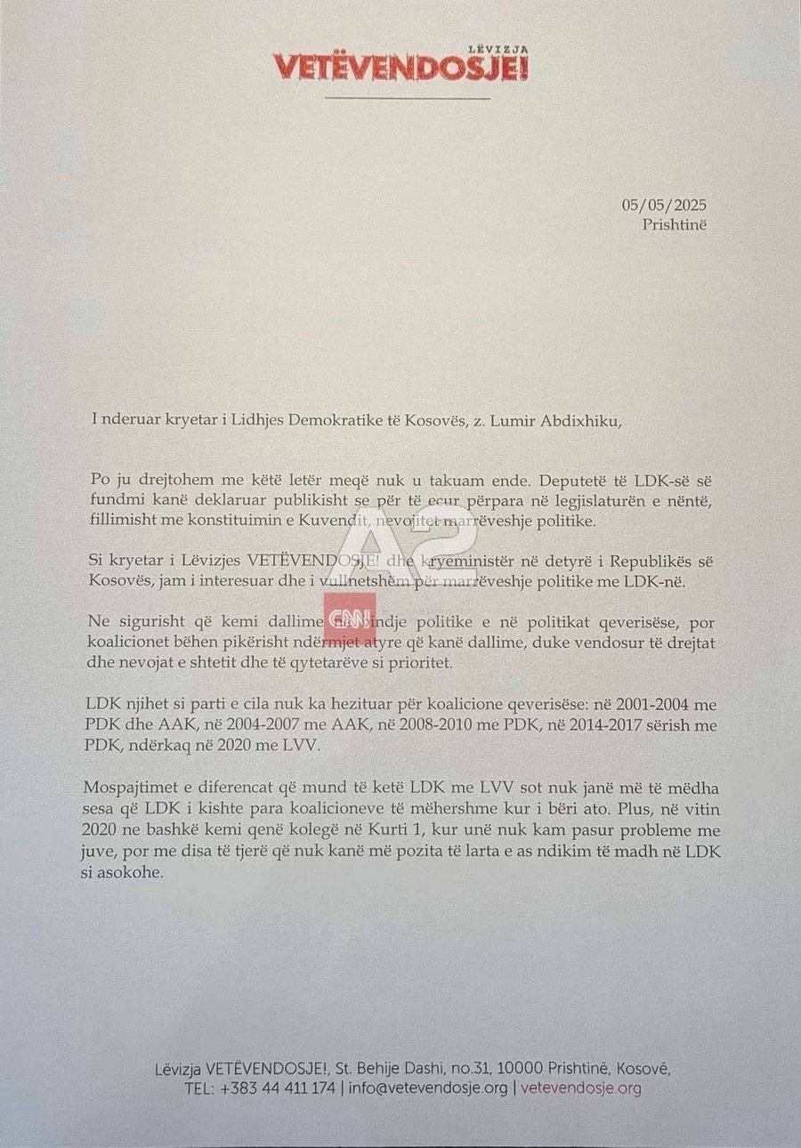 Kurti i shtrin dorën Abdixhikut për koalicion, e fton në takim
