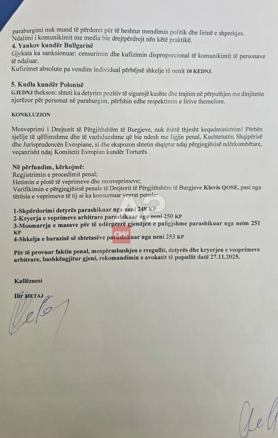 Meta depoziton n&euml; SPAK kall&euml;zim penal ndaj drejtorit t&euml;