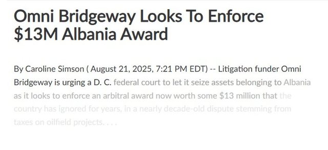Omni Bridgeway asks Washington Federal Court to seize Albania's assets