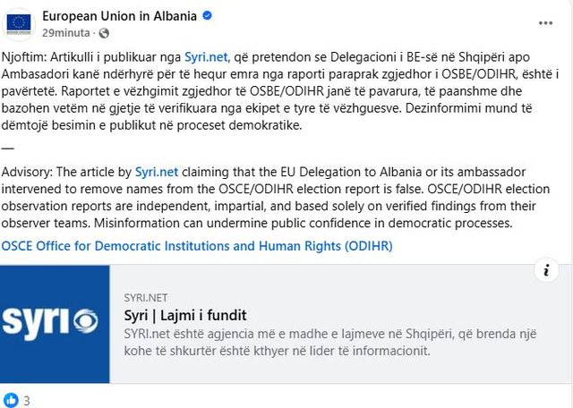 "U hoqën emra nga raporti i OSBE për fushatën"/ BE