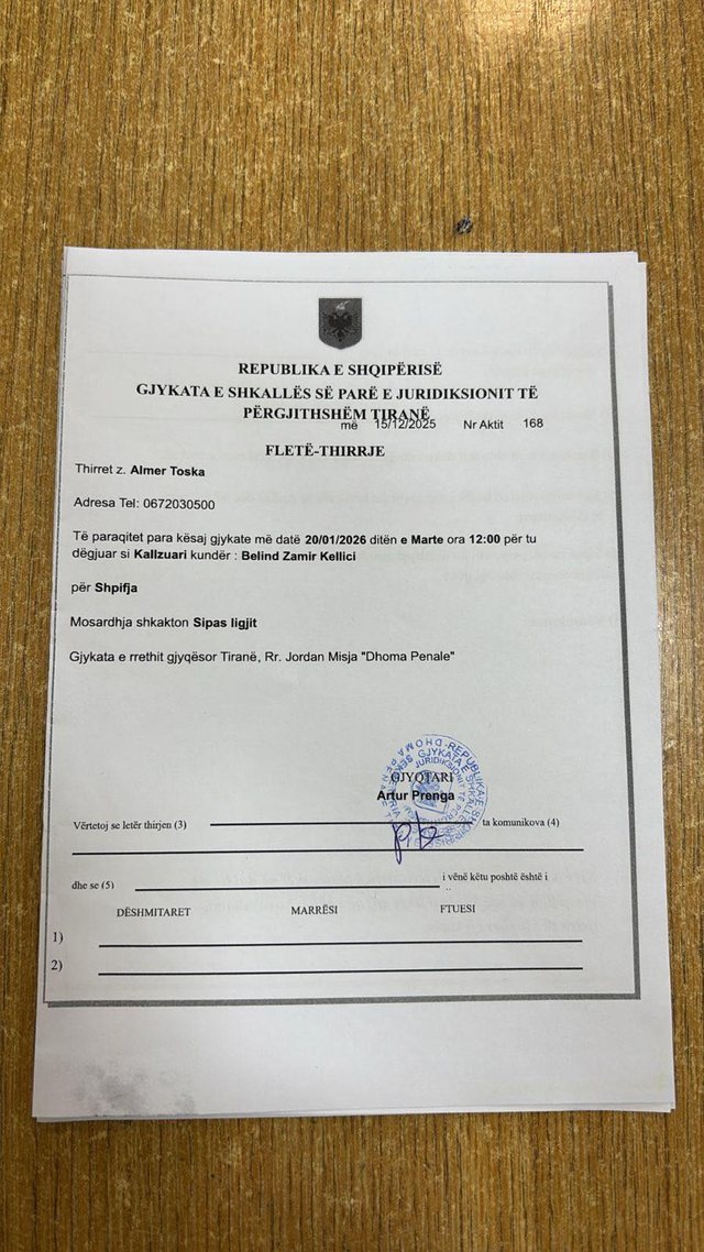 "Ushtar i Ballukut brenda PD", Belind Këlliçi padit