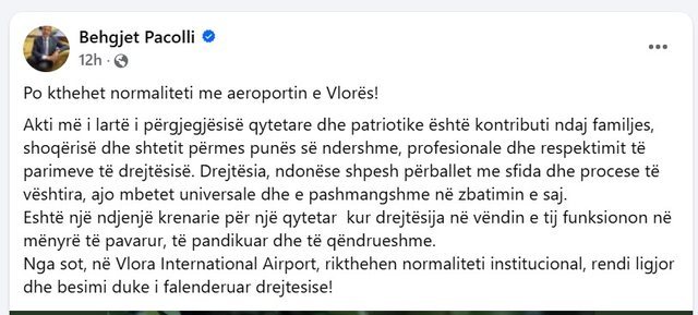 P&euml;rplasja Pacolli-Ademi p&euml;r aeroportin e Vlor&euml;s, situata drejt