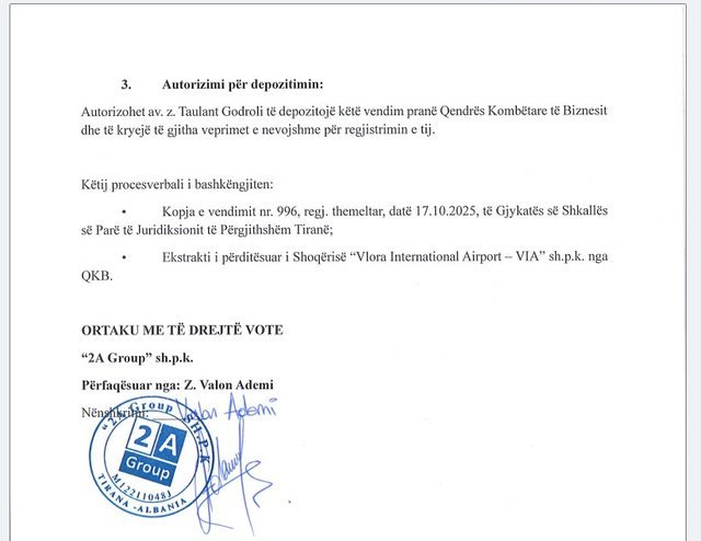 P&euml;rplasja Pacolli-Ademi p&euml;r aeroportin e Vlor&euml;s, situata drejt