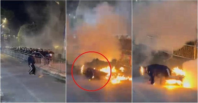 Protesta e PD/ Qytetarit i plas molotovi tek k&euml;mb&euml;t