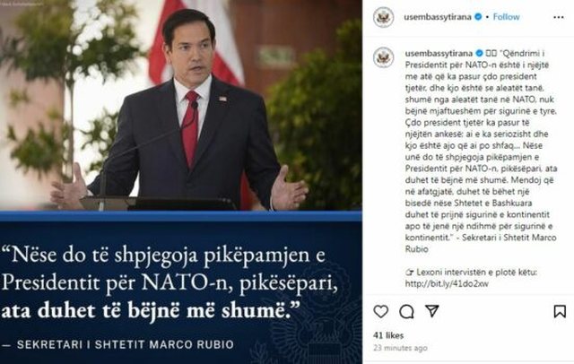 Ambasada e SHBA ndan mesazhin e sekretarit të Shtetit Marco Rubio: Ankesa e