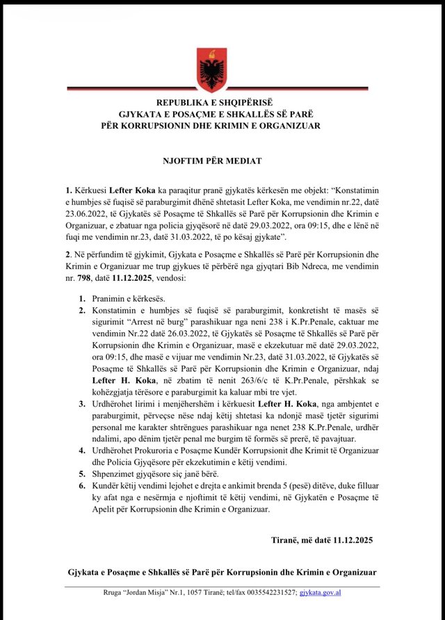 Lirohet nga burgu ish-ministri Lefter Koka