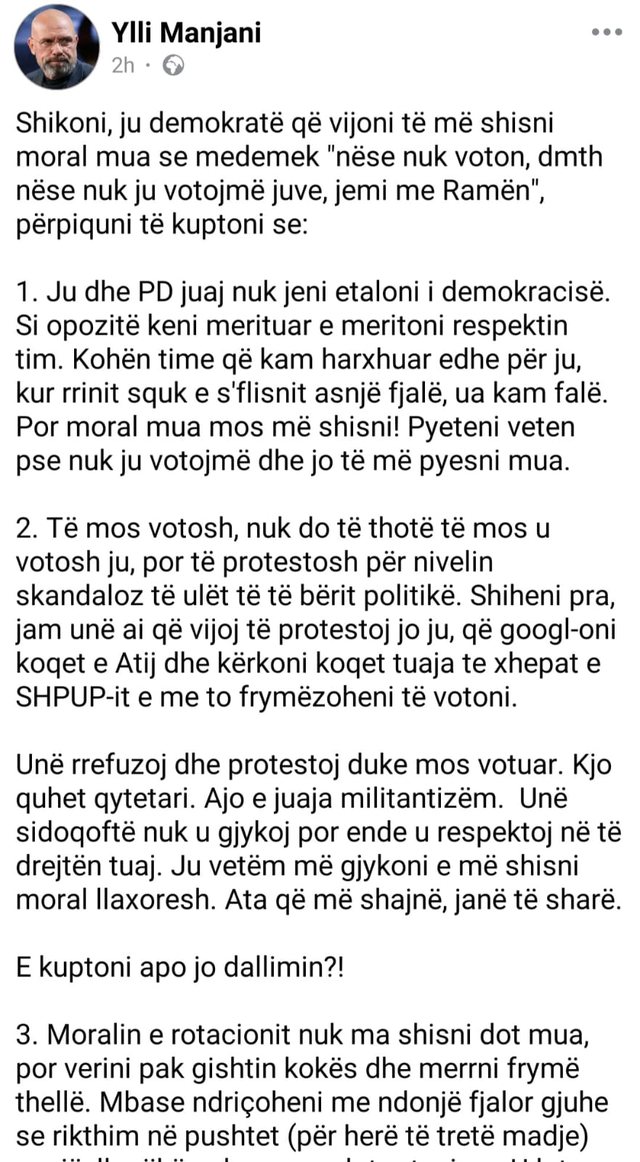 Ylli Manjani ju lëshohet berishistëve: Boll më shitët moral