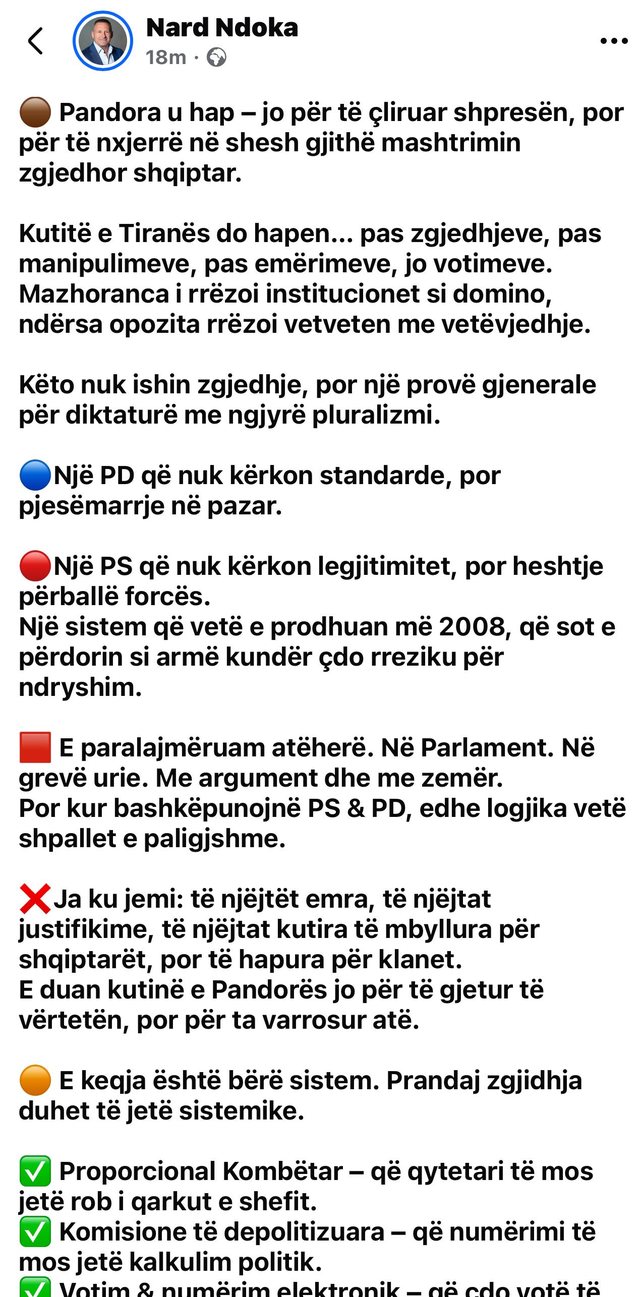 Shpërthen Nard Ndoka për zgjedhjet: Pandora u hap, mazhoranca