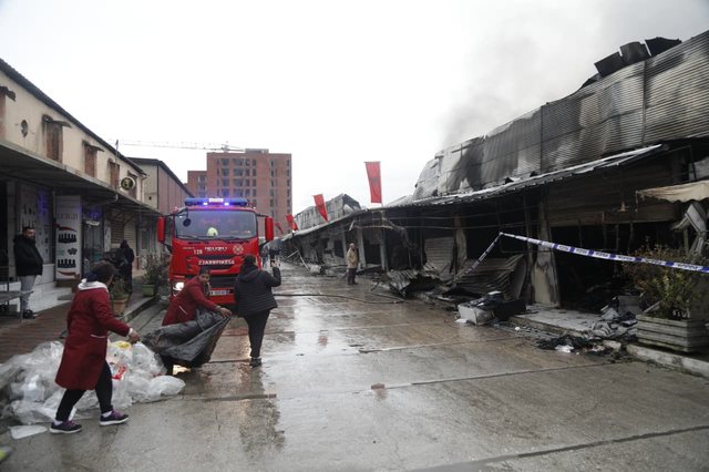 Completely burned shops and ruins, view from the "May 5" market after