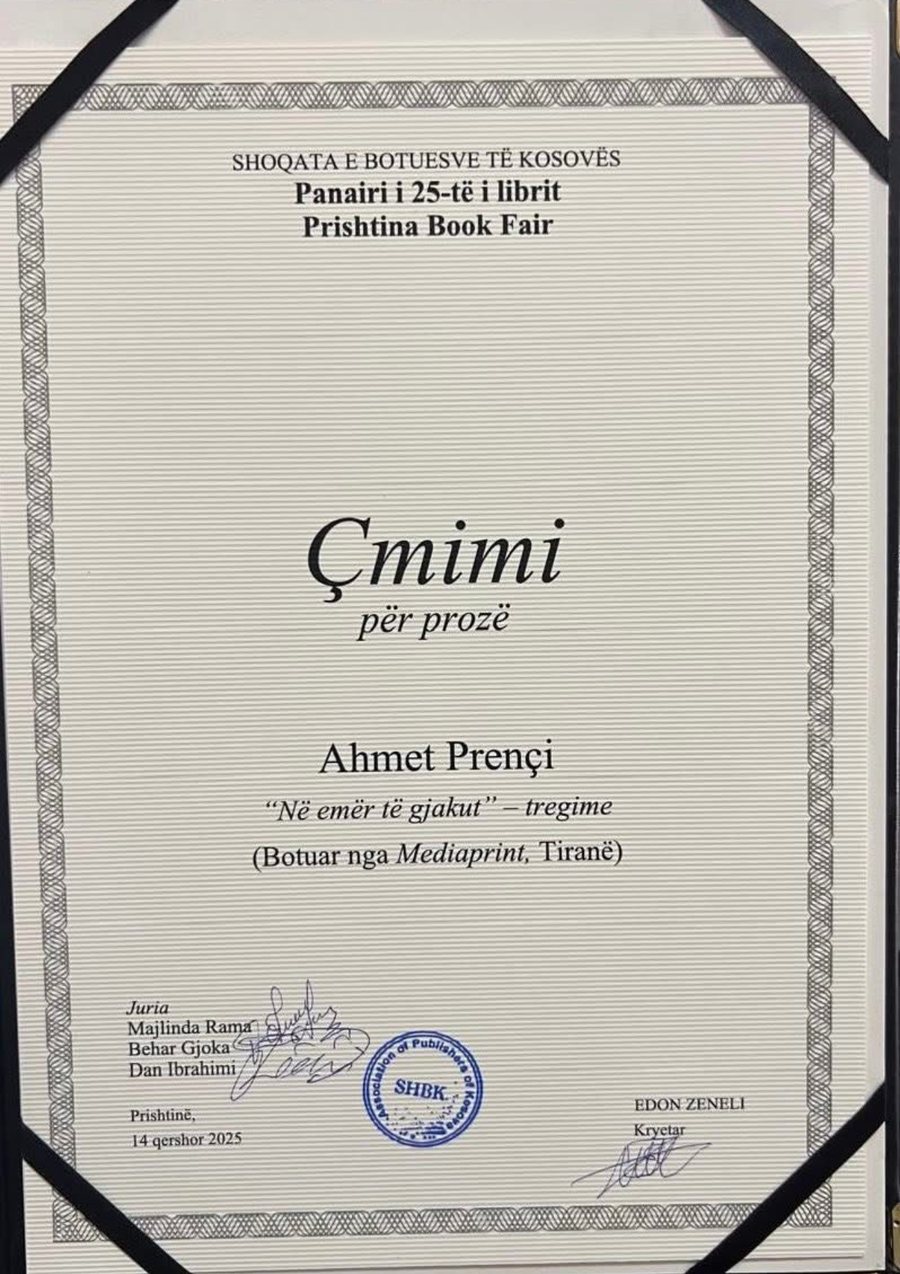 Me “Në emër të gjakut”, Ahmet Prençi nderohet