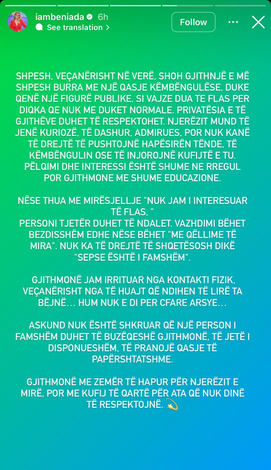 Beniada Nishani reagon ndaj qasjes së papërshtatshme të disa