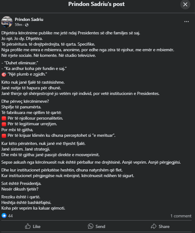 “Një plumb e zgjidh"/ Bashkëshorti i Osmanit reagon