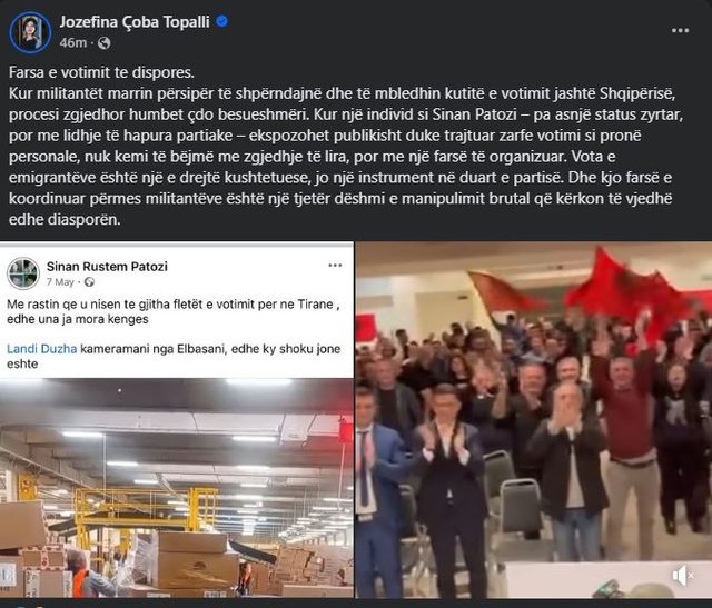 "Farsa e votimit të diasporës", Topalli poston fotot dhe