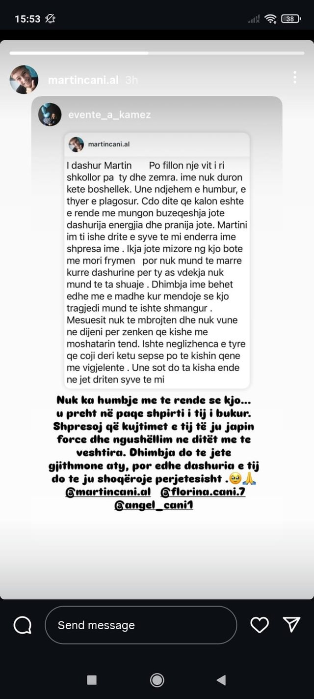 Dita e parë e shkollës, nëna e Martin Canit bën postimin