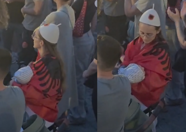 VIDEOLAJM/ E mbuluar me flamurin kuq e zi, e reja shfaqet me foshnj&euml;n