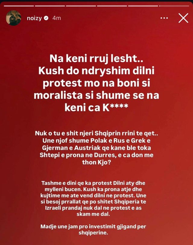 "Na keni &ccedil;a k***"/ Noizy shp&euml;rthen keq ndaj protestuesve: