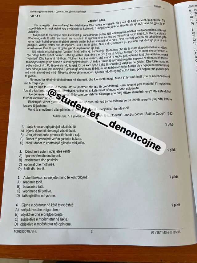 Matura Shtetërore, rreth 20 minuta pas nisjes publikohet teza e Gjuhës