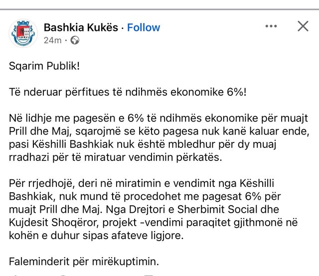 P&euml;rfituesit e ndihm&euml;s ekonomike 6% prej 2 muajsh pa pages&euml;,