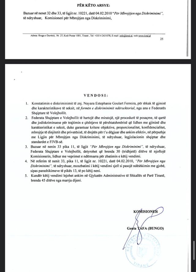 Rasti i pezullimit t&euml; volejbollistes s&euml; Dinamos, Nayara Ferreira/