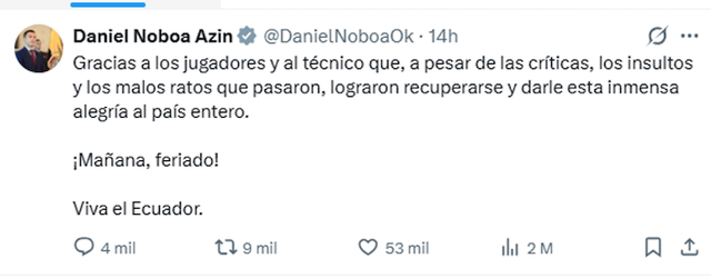 Ekuadori mposht Gjermanin&euml;! Presidenti Daniel Noboa shpall fest&euml;