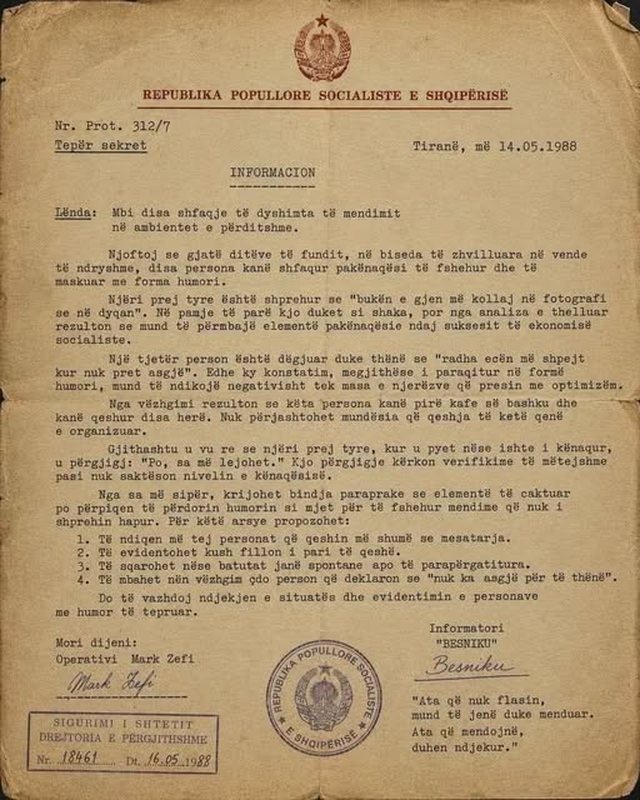 Gazetari zbulon dokumentin e sigurimit t&euml; shtetit/ Spiuni Besnik: Ata