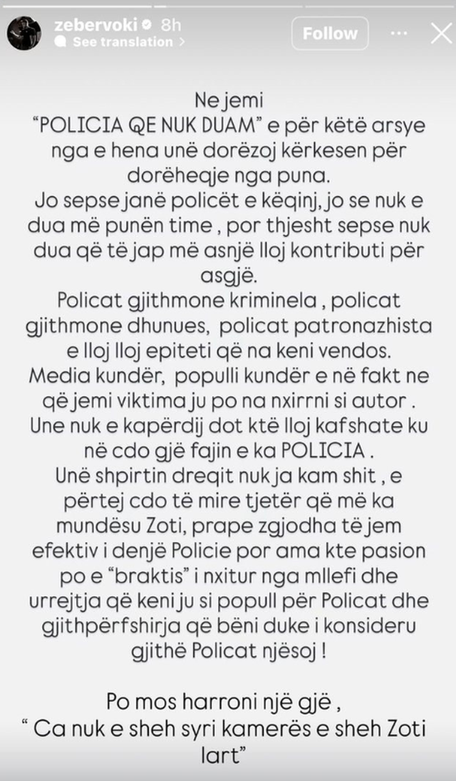 "Nuk e kap&euml;rdij dot k&euml;t&euml; fushat&euml;"/ Zeb&euml;rvoki