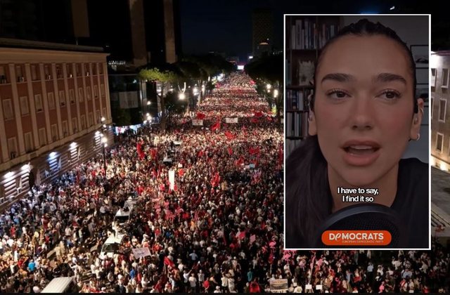 Dua Lipa mb&euml;shteti protest&euml;n n&euml; Shqip&euml;ri/ Demokrat&euml;t