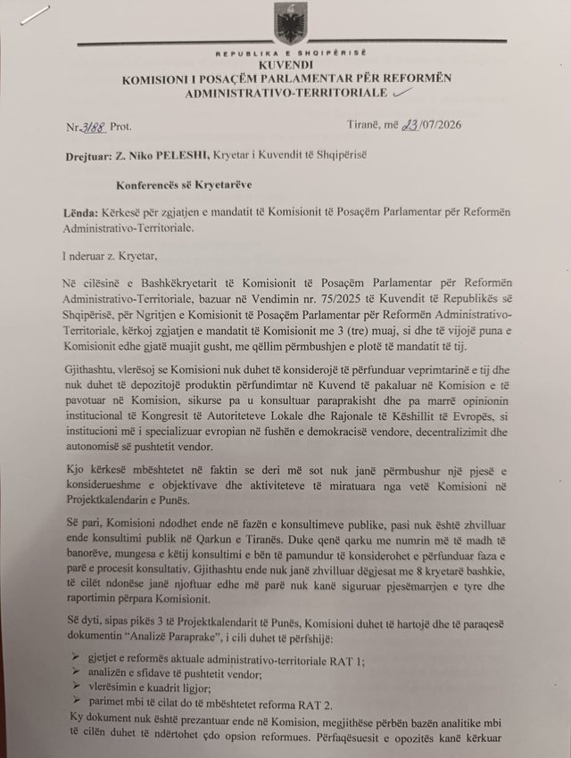 Sot Konferenca e Kryetarëve, PD paraqet kërkesën për