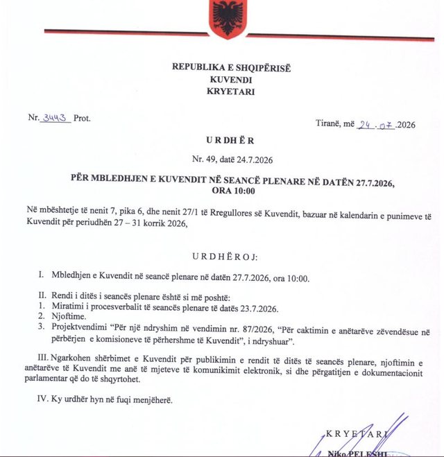 DOKUMENTI/ Niko Peleshi firmos urdhrin e ri, cakton ditën e hënë