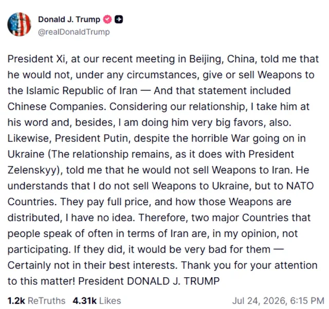 Trump paralajm&euml;ron: N&euml;se Kina dhe Rusia furnizojn&euml; me arm&euml;