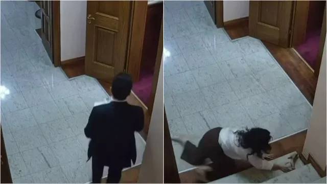 Kuvendi nxorri videon e k&euml;shilltares teksa rr&euml;zohet nga shkall&euml;t/