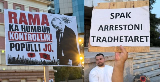 "SPAK arrestoni tradhtar&euml;t"/ Pankartat e protest&euml;s s&euml;