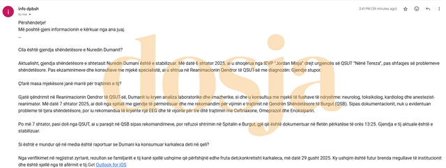 EKSKLUZIVE/ Nuredin Dumani përfundoi në spital, Drejtoria e Burgjeve: