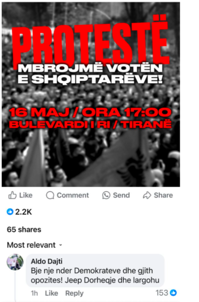 Berisha fton  mbështetësit në protestë 16 maj, ja si i