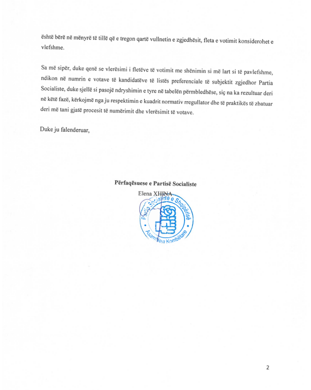 Partia Socialiste letër KAS!